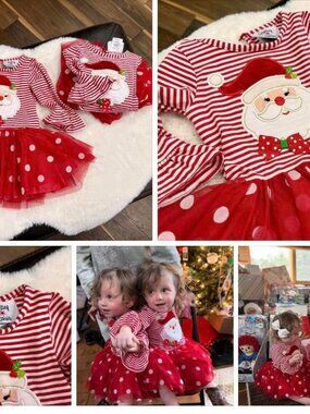 Counting Daisies Santa Christmas Dress Red Stripe